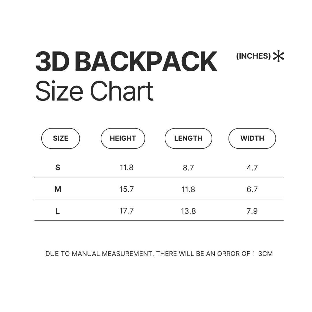 3D Backpack Size Chart - Percy Jackson Merch