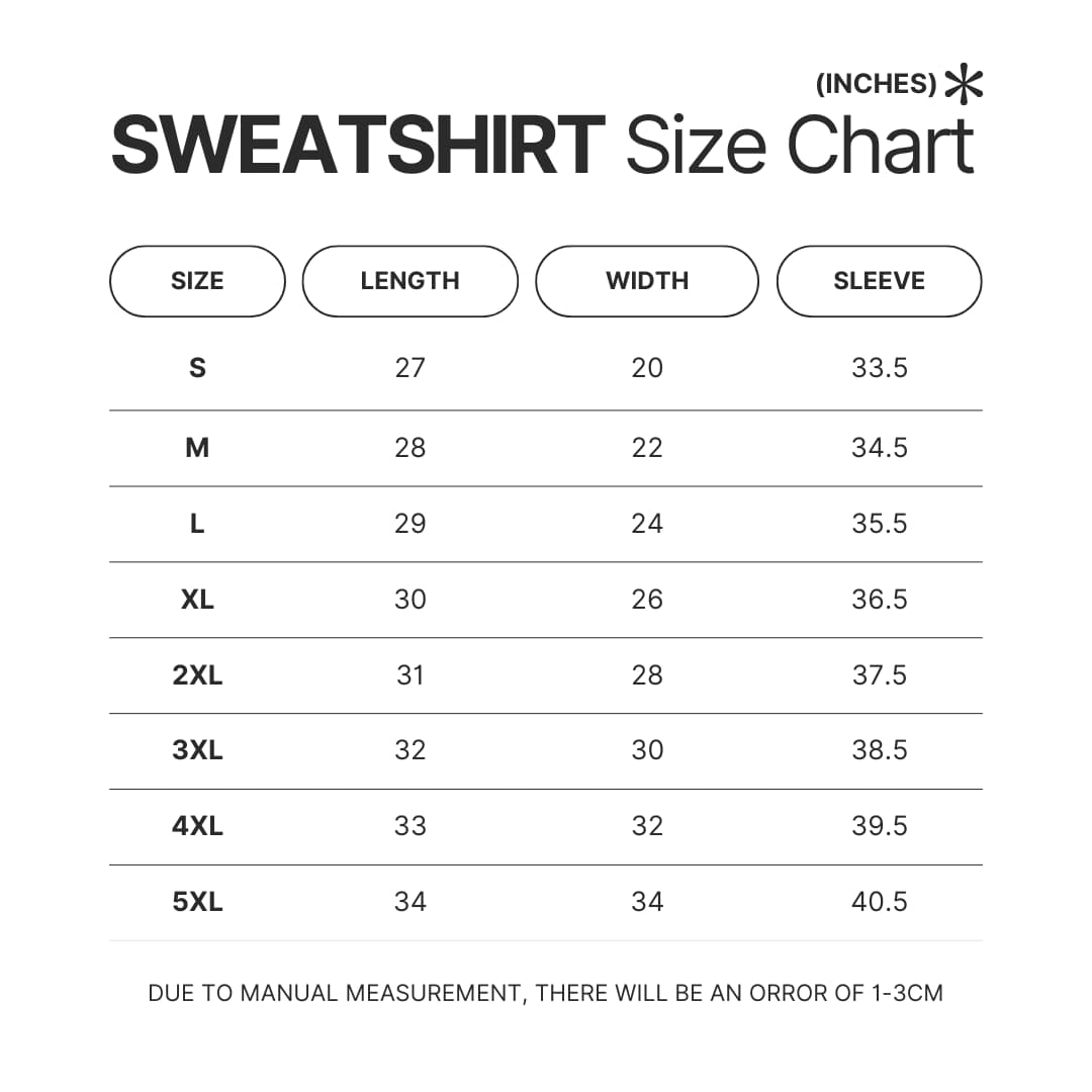 Sweatshirt Size Chart - Percy Jackson Merch